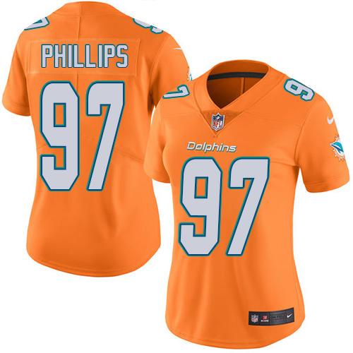 Nike Dolphins #97 Jordan Phillips Orange Women's Stitched NFL Limited Rush Jersey - Click Image to Close